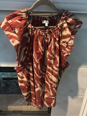 Brown and Cream Sam Edelman Patterned  ruffled flowy  Blouse